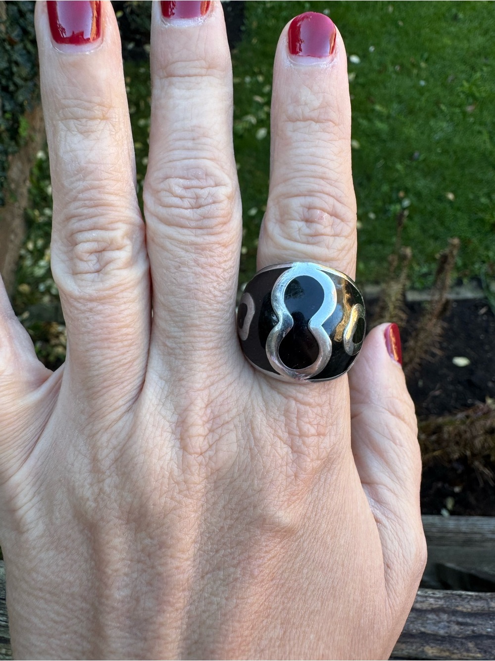 Black and Silver Statement Dome Ring - Women Men Unisex Jewelry size 10
